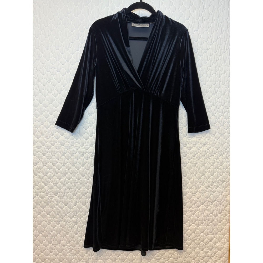 SIMONTON Says Black Velour V Neck Midi Dress Women's Size‎ Small